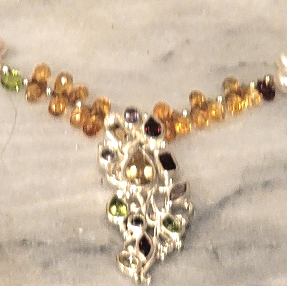 Artisan Saltwater Pearl Sterling Necklace Peridot Amethyst Garnet Citrin… - Picture 3 of 8